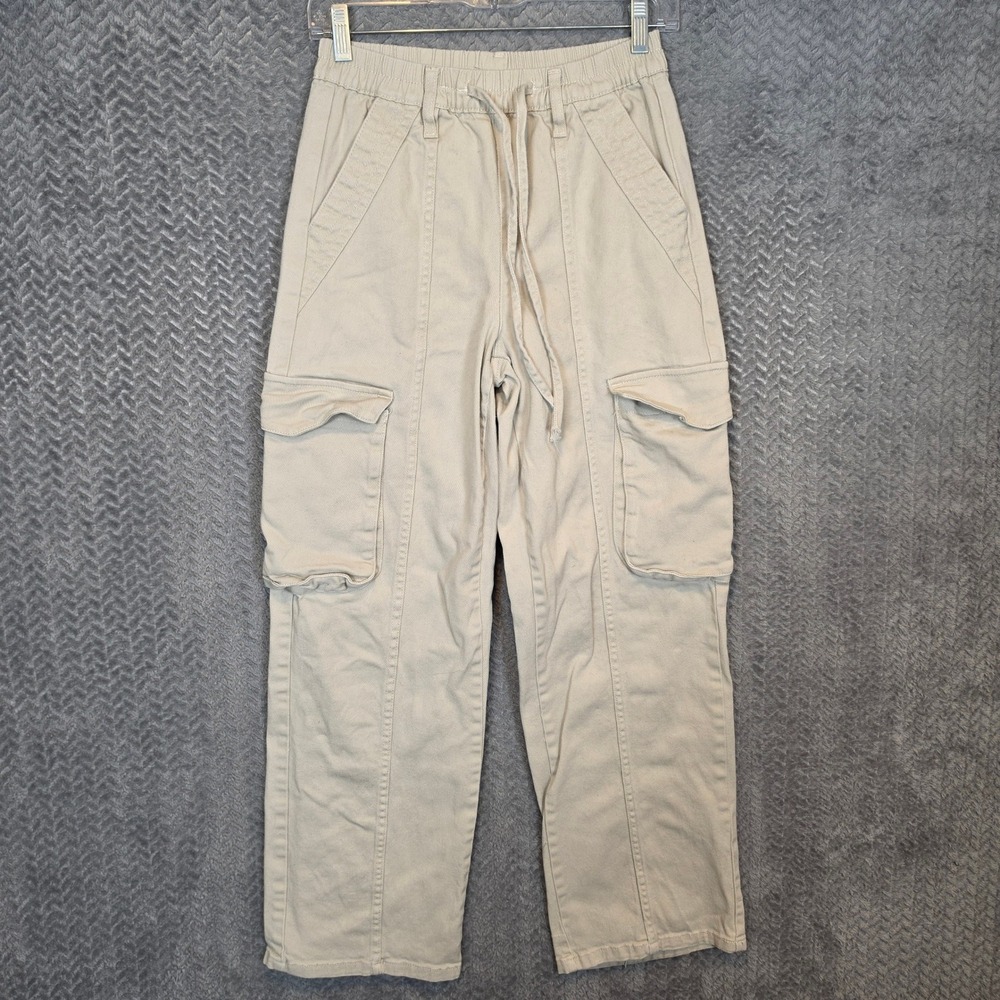 Y2K‎ Skater XS Khaki Tan Cargo Pants Elastic Waist Drawstring Utility Twill